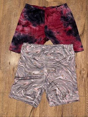 Plus size Tie-Dye and Marble Bike Shorts - Red & Pink - Unbranded